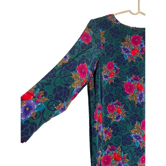 Susan Graver Border Bouquet Green Print Dress Lg 14/16 - Picture 3 of 8